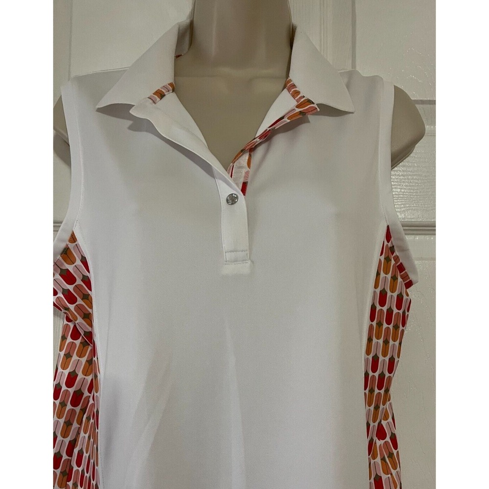 Daily Sports Golf Shirt Top Womens Size L Polyester Blouse White Sleeveless Snap